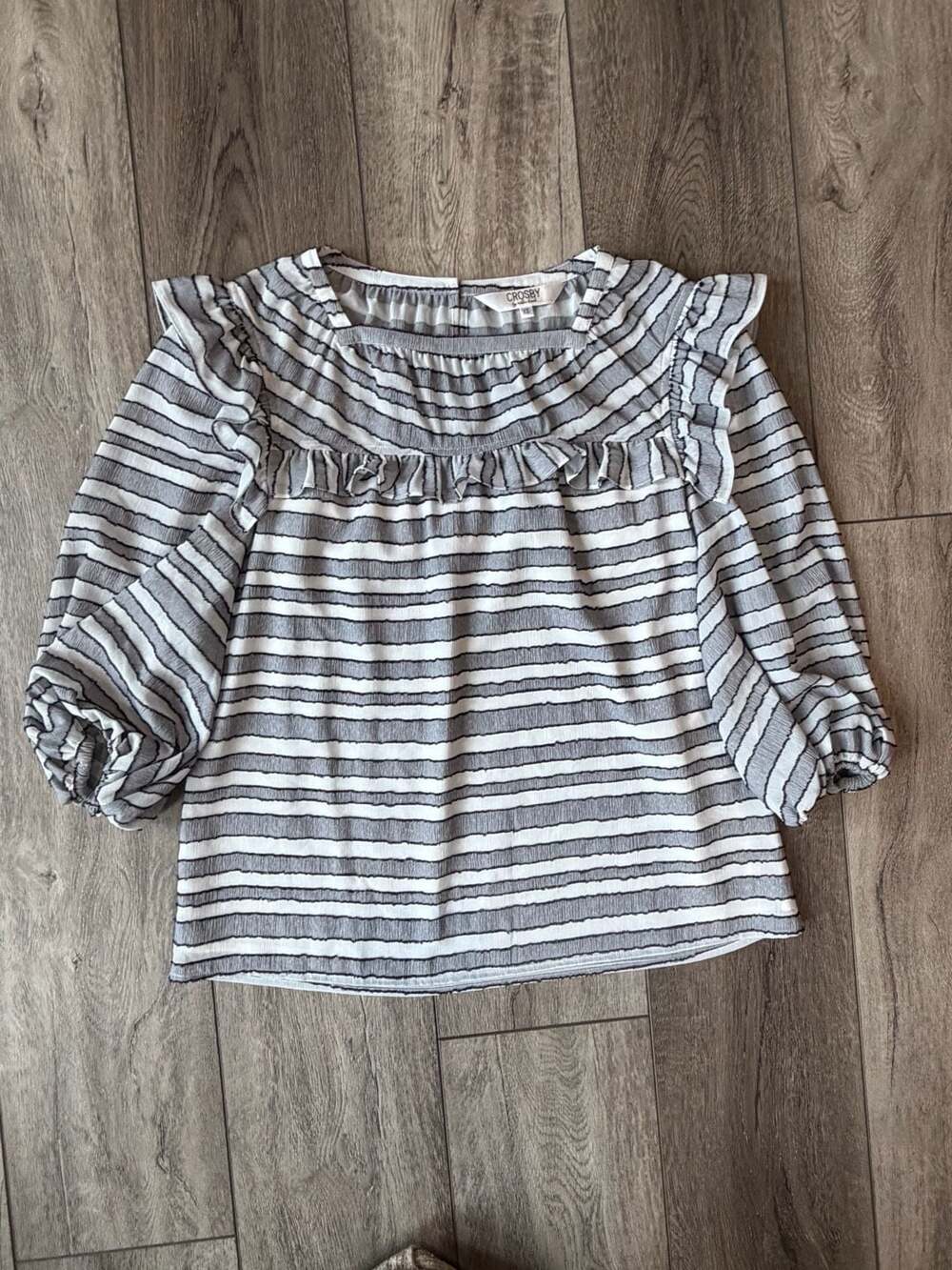 Crosby By Mollie Burch Striped Ruffle Blouse Size XS